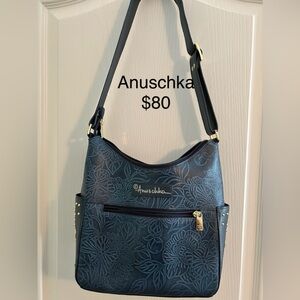Anuschka Tooled Butterfly Hobo W/Side Pockets -Blue